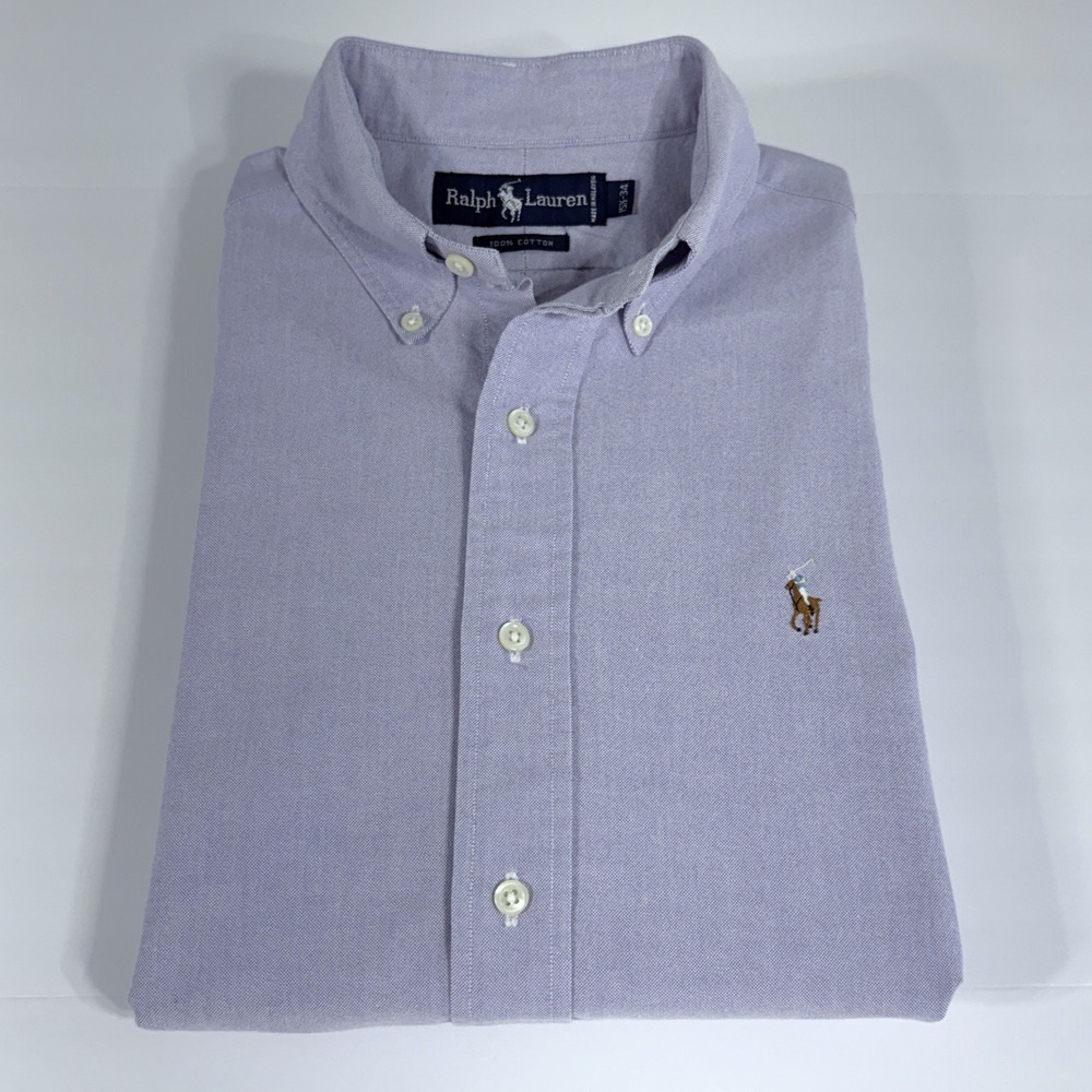 Vintage Ralph Lauren Mens 15.5 34 Oxford Button Down Shirt Lavender Cotton OCBD